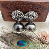 Vriksham Elegant Silver Kundan Pearl Drop Dome With Cluster Stud Jhumka-G20124